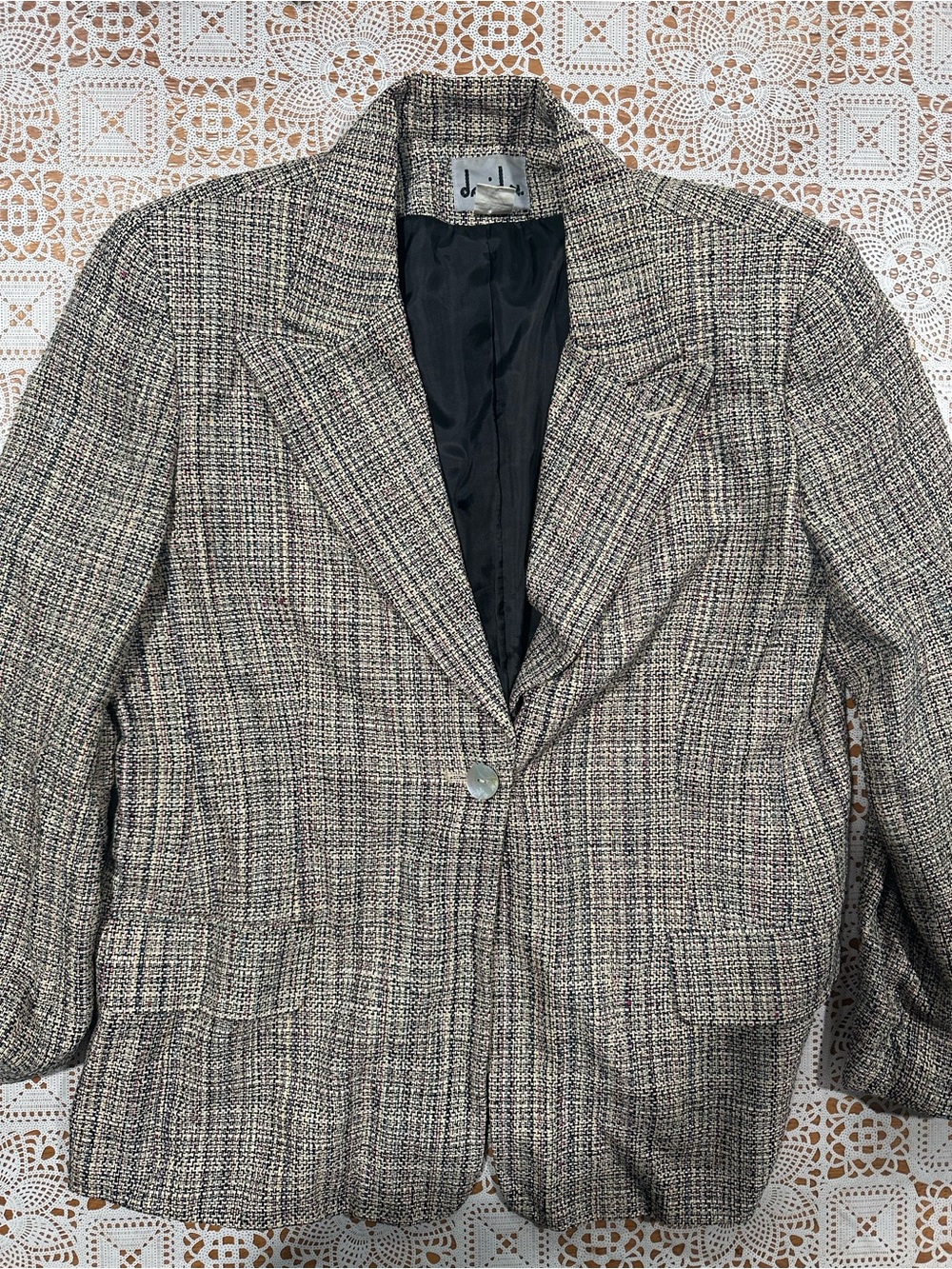 David N Silk Blend Tweed Blazer Jacket Women’s Size 12 One Button